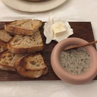 Sourdough bread with truffle mushroom dip and vegan butter (all homemade) at Sow Vegan in Kowloon