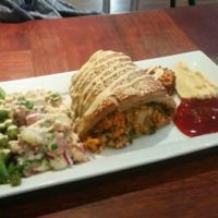Vege Roll pie, two salads and a falafel. $11.50 at Habebes Cafe in Queenstown