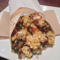 medium wrap with potato salad, lentils, quinoa and falafel  at Habebes Cafe in Queenstown