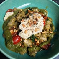 Gnocchi with basil pesto and almond ricotta at Lexi's Healthy Eatery in Pretoria