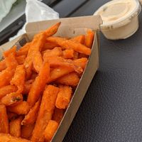 Chips and vegan mayo at Crispy's Burgers in Joondalup