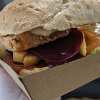 Vegan fried cheese patty burger at Crispy's Burgers in Joondalup