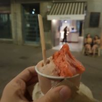 Strawberry and watermelon ice creams at AMMA Gelato in Barcelona