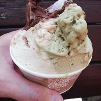 Gelat 3 gustos: festuc, xoco, avellana at AMMA Gelato in Barcelona