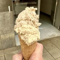 Two scoops - salted caramel with peanuts, and cinnamon bun!  at AMMA Gelato in Barcelona
