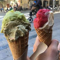 Avocado/coco/lime and pistachio | salted caramel peanut and raspberry   at AMMA Gelato in Barcelona