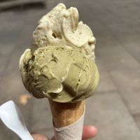 Pistachio and vanilla gelato  at AMMA Gelato in Barcelona