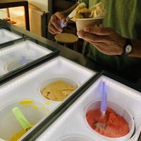 Scooping at AMMA Gelato in Barcelona