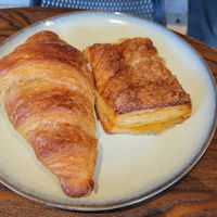 Plain croissant (best I've ever had!) and apple turnover at Debby's Good Veggie Food in Barcelona
