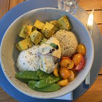 curry tofu, rice, quinoa, hummus bowl  at Al Piazza in Ascona