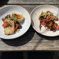Miso aubergine & friend tofu and shallot bhaji  at The Punter in Oxford