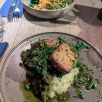 Tofu Satay and Tofu, Greens and Mash at The Punter in Oxford