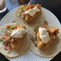 Vegan “fish” tacos!! Tofu deep fried in a fish like style. So good!  at La Cocina del Zorro in Tijuana