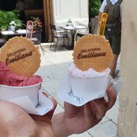 Wildberries and lemon-levandule. Not sure about the cookie whether it's vegan at Gelateria Emiliana in Split