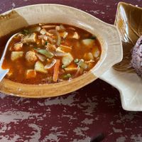 Spicy Vegetable Soup and Burmese Salad #Veganuary at Two Sisters in Pai