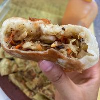 Pan-fried bun loaded with veggies! at Nán Tún SùShí Shuǐ Jiān Bāo 南屯素食水煎包 in Taichung