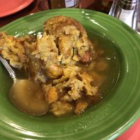 Mofongo! Green plantains in a garlicky broth. Sorry, we were hungry and forgot to take the photo until after we dug in!  at El Coqui in Santa Rosa
