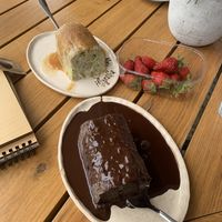 asparagus and chocolate dumplings (strawbs were from the nearby farmers market)  at Moji Struklji - My Dumplings of Slovenia in Ljubljana
