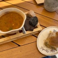 Vegan vegetable dumpling and vegan stew at Moji Struklji - My Dumplings of Slovenia in Ljubljana