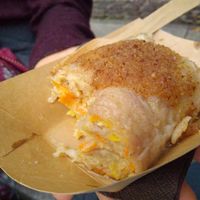 Vegetable dumpling (half eaten, sorry) at Moji Struklji - My Dumplings of Slovenia in Ljubljana