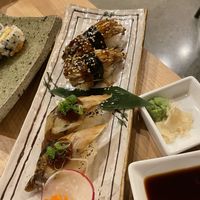 Nigiri- enoki mushroom and eggplant  at Chikyū Vegan Sushi Bar & Izakaya in Las Vegas