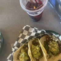 Chorizo with green sauce and hibiscus tea  at Pelon's Baja Grill in Norfolk
