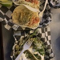 Left is vegan fish tacos and right is vegan chicken!  at Pelon's Baja Grill in Norfolk