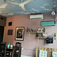 I love the partly cloudy sky painted on the ceiling  at Sol de Maple in Cozumel