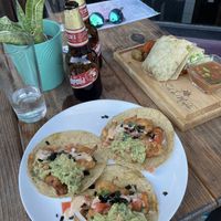 Breaded cauliflower tacos & a vegan chorizo burrito  at Sol de Maple in Cozumel