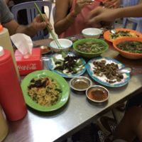 A selection of fried mushrooms and soups we ordered at Vegetarian Food in Phnom Penh
