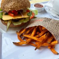 Beyond Meat Burger with sweet potato fries  at Krowarzywa - Monte Cassino in Szczecin