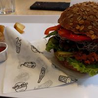Burger with fries at Krowarzywa - Monte Cassino in Szczecin