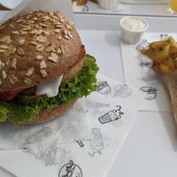 Chickpea burger with fries at Krowarzywa - Monte Cassino in Szczecin