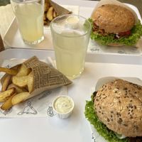 Tofu burger & Seitan burger, both with wedges & lemonade  at Krowarzywa - Monte Cassino in Szczecin