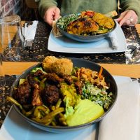 Self-made bowls from the buffet  at Green Olive in Luxembourg City