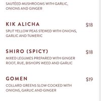 Vegan menu items at Demera in Chicago