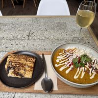 Dhal with naan and kombucha   at Mama  in Reykjavik