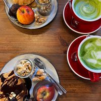 Sweet part of the vegan brunch and matcha latte at Green Stub in Hegenheim