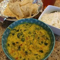 Dhal and Spinach Curry with Godhamba Roti. My go-to entrée. at House of Curry in Rosemount
