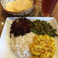 House of Curry Rice Meal: Basmati rice, beet roots, green beans & dhal. Served with Papadam (large chickpea chips). at House of Curry in Rosemount