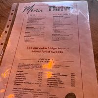 Menu  at Thrive in Cambridge