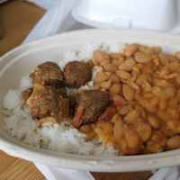 Plant-Based Meatballs over Jasmine Rice and White Canary Beans at Stango Cuisine in Champaign