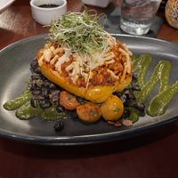 Vegan stuffed bell pepper at AQUA Restaurant in Duck