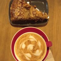 Vegan cake & coconut milk cappuccino at Cafe 1802 in Rennes