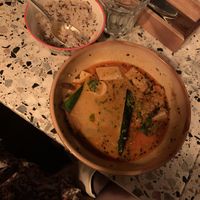 vegan red thai curry with rice  at Brixton House in Bratislava