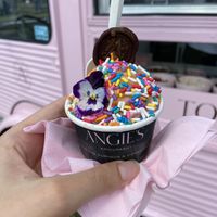 Strawberry with sprinkles and caramel sauce at Angie's Epicurean in Miami