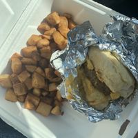Special vegan beyond sausage, just egg, and rooted cheese biscuit with home fries🤤🤤🤤 at 821 Cafe in Richmond