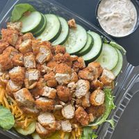 Fried chickenless salad with vegan ranch dressing. So good!!  at Vegans on The Run in Shreveport