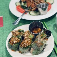 Tofu hand rolls and bbq veggie pork  at Grasshopper Restaurant in Boston
