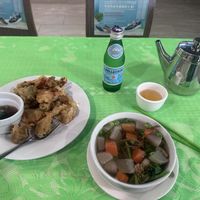 Hot Tea, Tempura Buckwheat Noodles!! Only $11 and enormous portion 1 bowl and 1 plate  at Grasshopper Restaurant in Boston